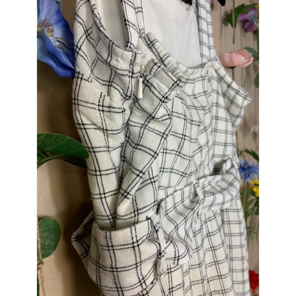 American Eagle White Linen Plaid Jumpsuit - Picture 6 of 11